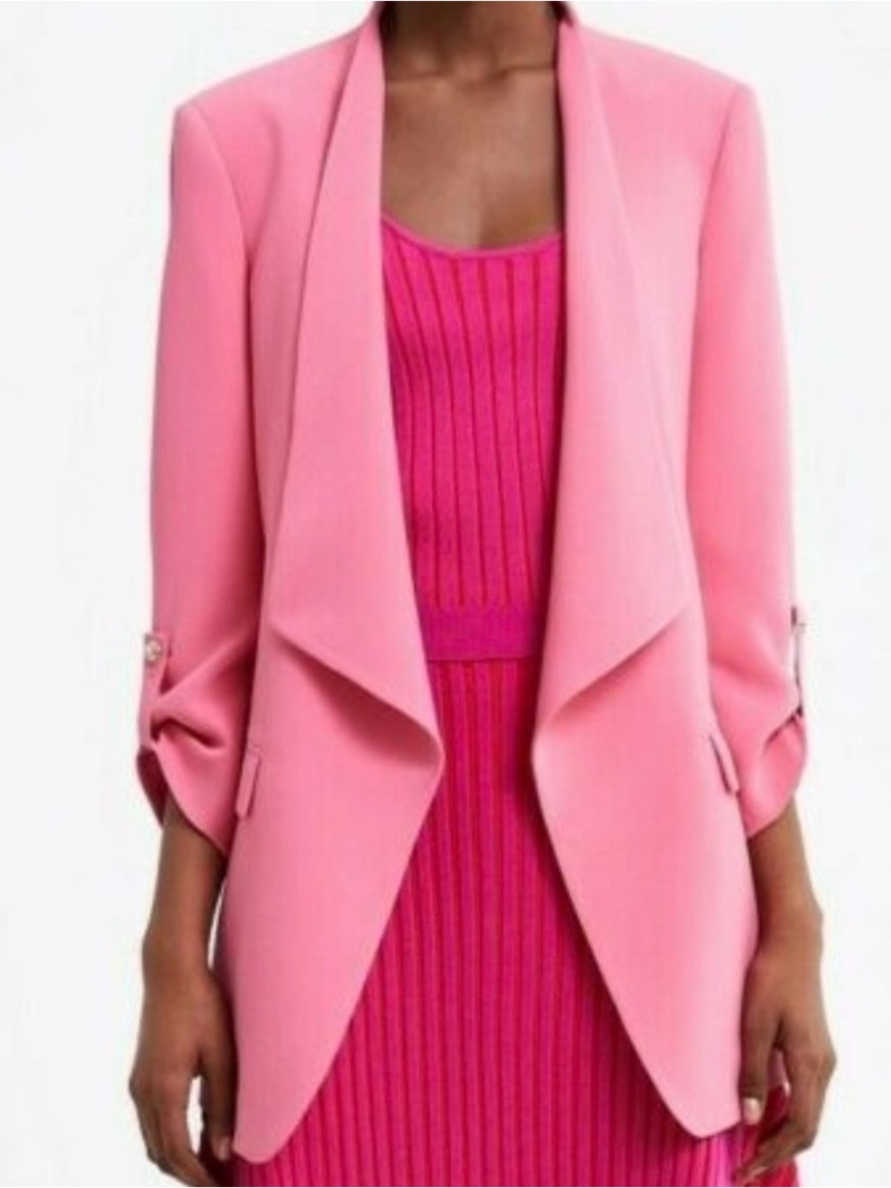 Zara | Pink Open Blazer w 3/4 Tab Sleeves, M